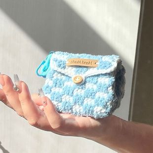 手工编织棋盘格零钱耳机包毛线钩针卡包DIY材料包自制礼物送舍友