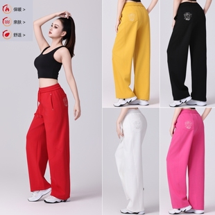 广场舞曳步舞裤子秋冬季新款白色阔腿裤直筒运动裤女款加厚健身裤