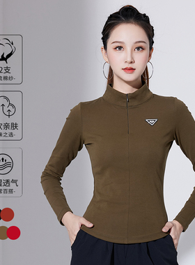 秋冬新款修身拉链跳广场舞上衣军绿色t恤时尚运动水兵舞演出服女