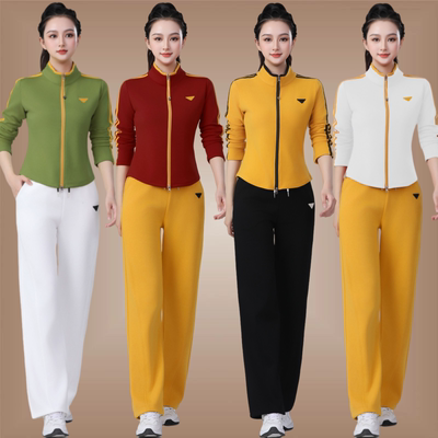 撞色修身上衣跑步女运动套装