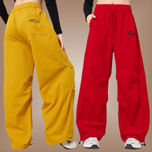 广场舞爵士舞裤子弯刀裤女秋2025新款白色阔腿裤运动裤跳舞伞兵裤