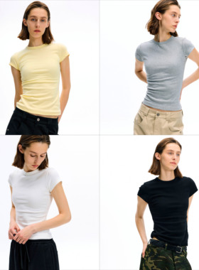 Ours Partime 夏季柔软亲肤感圆领正肩短袖紧身显瘦棉质T恤