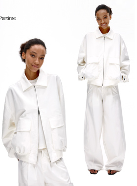 Ours Partime 高支高密美棉宽松廓形工装翻领飞行夹克外套白色