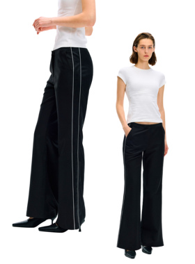 Ours Partime 低腰修身显瘦休闲运动微喇双拼黑色西裤长裤