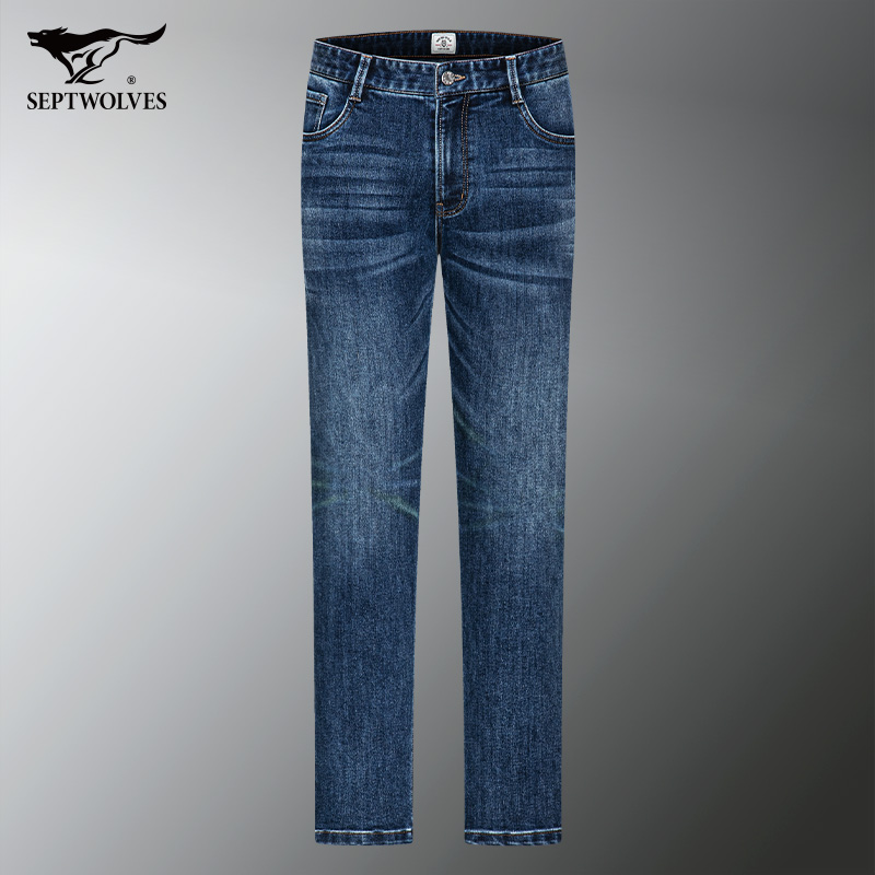 七匹狼牛仔裤男狼族生活男装官网秋季弹力商店宽松直筒男士长裤子