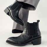 XZ110-25312#英伦风尖头切尔西靴男短筒真皮黑色春秋增高靴P130，男鞋切尔西靴，星座110