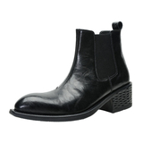 XZ110-25312#英伦风尖头切尔西靴男短筒真皮黑色春秋增高靴P130，男鞋切尔西靴，星座110