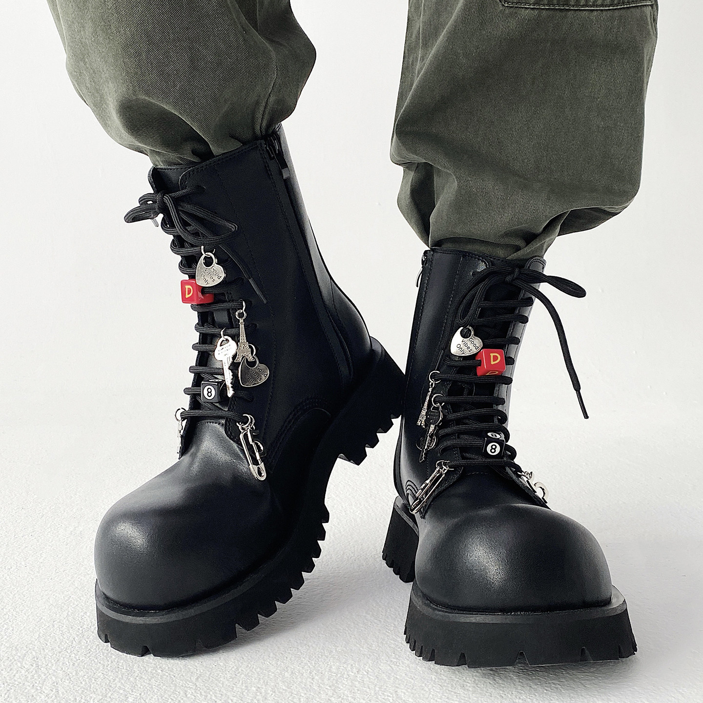 XZ110-25368#英伦风厚底马丁靴男中筒增高黑色系带冬季P135，男鞋马丁靴，星座110