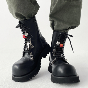 XZ110-25368#英伦风厚底马丁靴男中筒增高黑色系带冬季P135，男鞋马丁靴，星座110