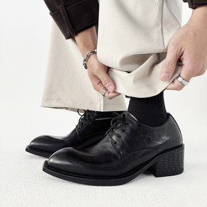 XZ110-25311#英伦风男黑色系带中跟休闲皮鞋通勤商务男鞋P120，男鞋皮鞋，星座110