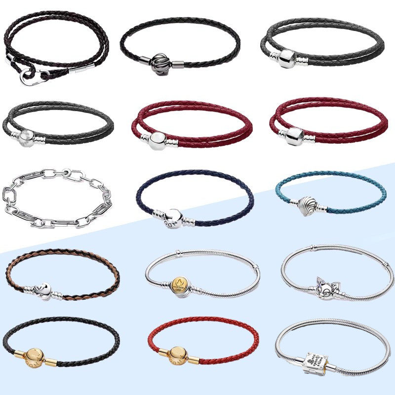 轻奢潘家风格皮绳手链S925银永恒心意交织串珠时尚个性蛇骨链