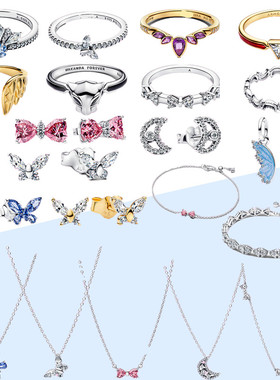 时尚百搭潘家纯银戒指单排双排珠子散珠冰雕爱心闪粉色耳钉