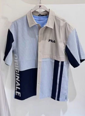 斐乐fila正品25夏新款男装休闲运动梭织短袖T恤衬衫F11M529403F