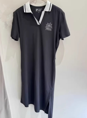 斐乐2025夏新款女装休闲运动翻领短袖针织连衣裙F11W528310