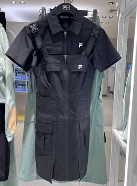 FILA斐乐潮牌女装2025夏季新款女士时尚休闲梭织连衣裙T11W421308