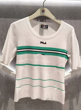 FILA斐乐2025夏新款女装运动休闲修身编织衫短袖T恤F11W528408F