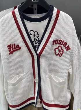 斐乐fila潮牌正品24秋新款女装运动休闲编织衫外套毛衣T11W432401