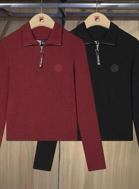 FILA斐乐2025年春款女装运动休闲修身半拉链编织衫毛衣F11W516401