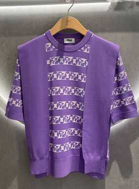 斐乐fila正品24秋新款女装运动休闲条纹披肩短袖编织衫F11W434407