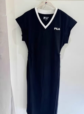 FILA斐乐2025夏新款女装时尚休闲运动针织短袖连衣裙F11W528303