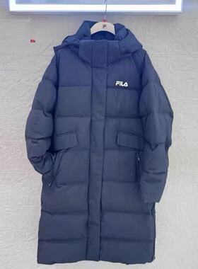 FILA斐乐2025年女装冬季新品中长款休闲连帽鸭绒羽绒服F11W549905