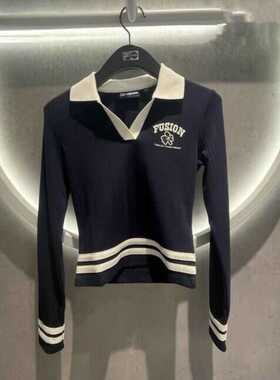 斐乐fila潮牌正品24秋新款女装运动休闲针织POLO编织衫T11W432202