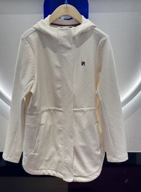 FILA斐乐女装 2025春季新款舒适连帽中长针织连帽外套 F11W411506