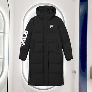 FILA斐乐女装时尚保暖女基础无弹舒适长款连帽羽绒服F51W449909