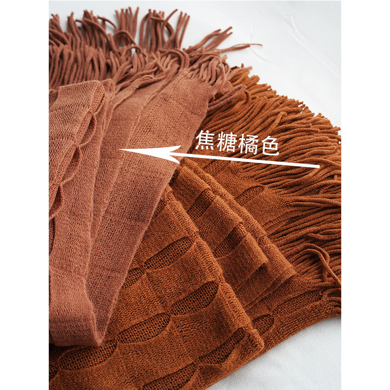 流苏针织休闲毯沙发毯美式装饰毯夏季午睡毯办公室膝盖毯新款橘i.