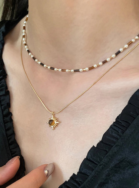 八芒星虎眼石美拉德双层叠戴项链女时尚气质秋冬轻奢高级感毛衣链