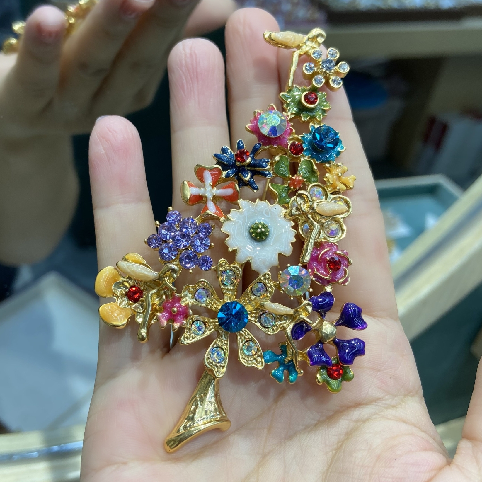 法式复古彩色珐琅滴釉巴洛克多彩圣诞树胸针小众百搭秋冬高端胸花