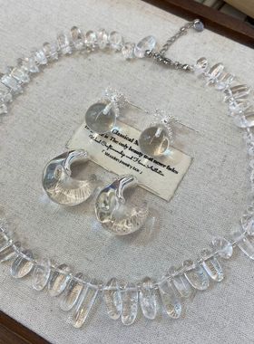 天然白水晶长牙随形珠散珠手工串珠女项链耳环小众百搭叠戴锁骨链