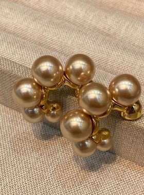 法式复古超仙大珍珠耳钉简约小众设计C形耳扣气质冷淡风圆圈耳环