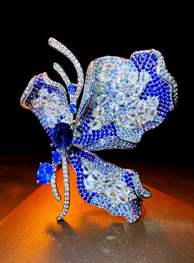 法式轻奢新款重工镶大克拉超闪锆石蝴蝶胸针气质时尚高档胸花别针