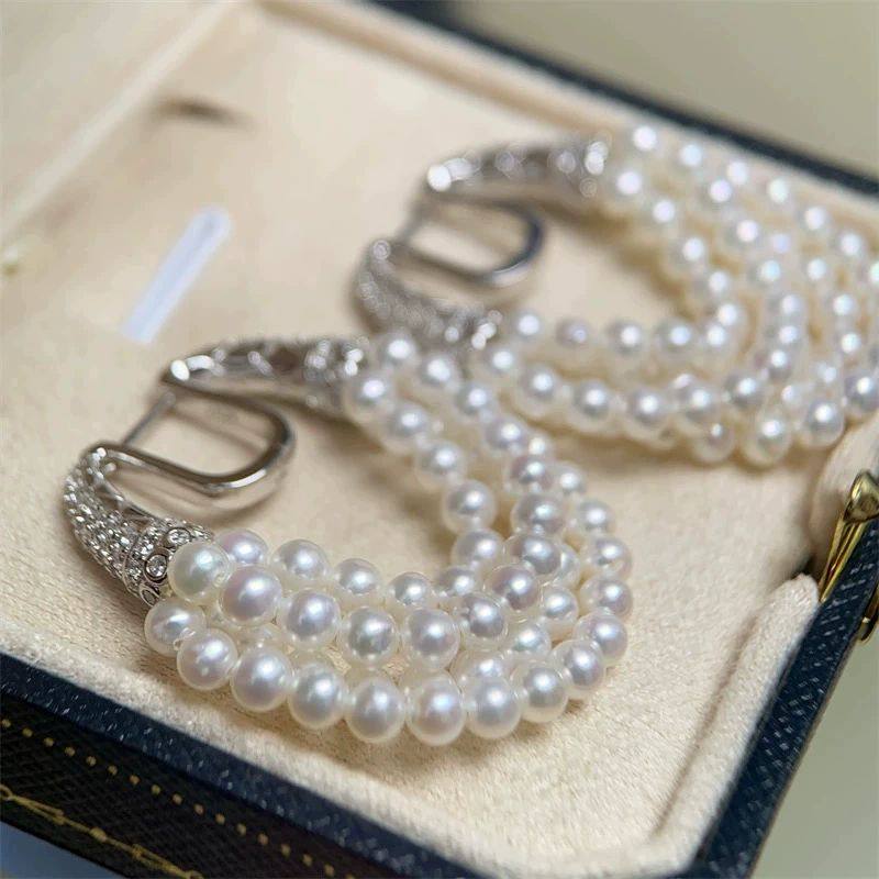 多层珍珠交叠设计耳扣珍珠耳圈女复古轻奢宴会小众设计感耳环耳饰