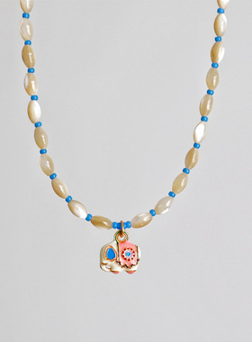 法式轻奢母贝壳串珠珐琅吉象吊坠项链女小众设计锁骨链高级感颈链
