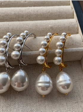 日韩新款爆款娜扎弧形珍珠长款耳环女轻奢高级感时尚百搭气质耳钉