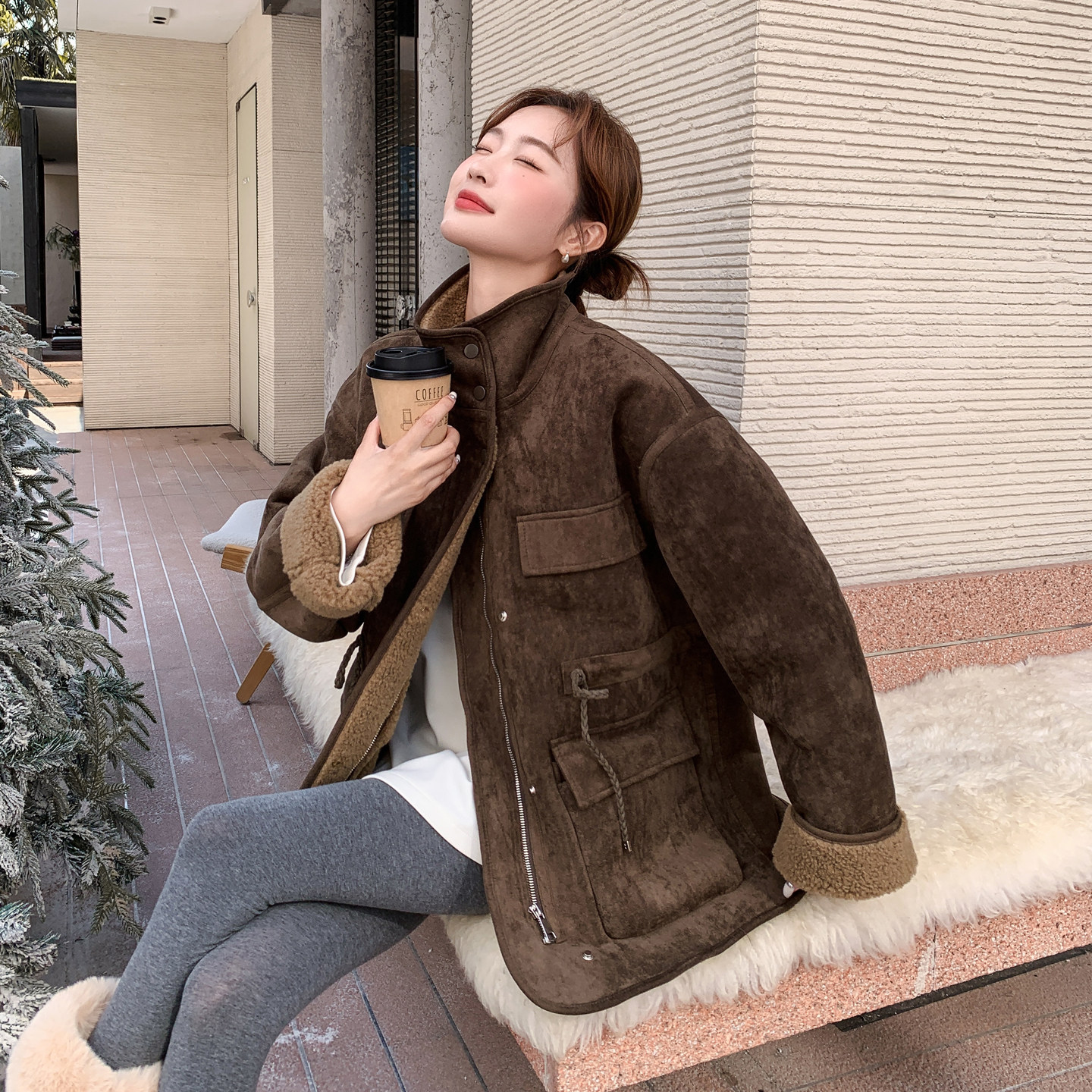 现货2025冬季新款25107-P215-K328咸菜绿毛毛内里皮毛一体,女装棉衣/棉服,浙宝128（原290）