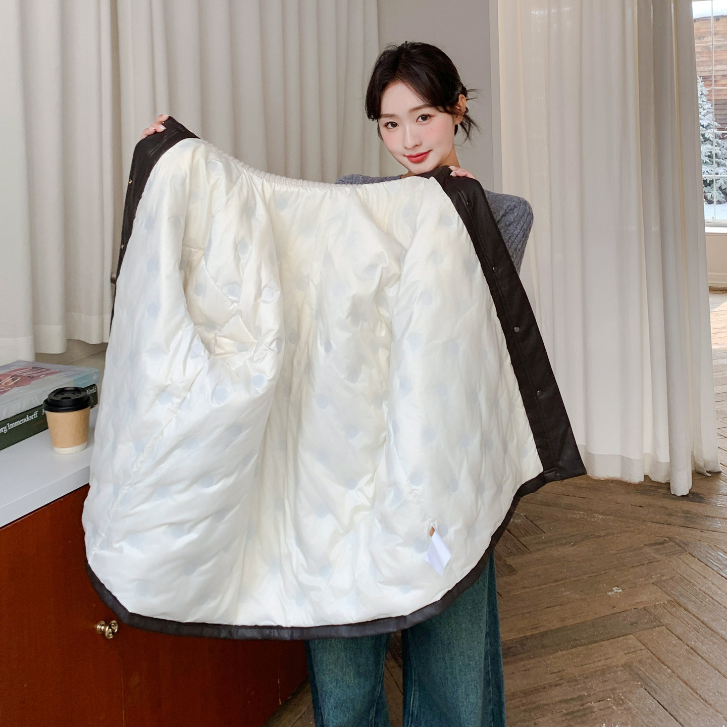 现货2025冬季新款25108-P305-K458咖色皮衣针织领90羽绒服,女装羽绒服,浙宝128（原290）
