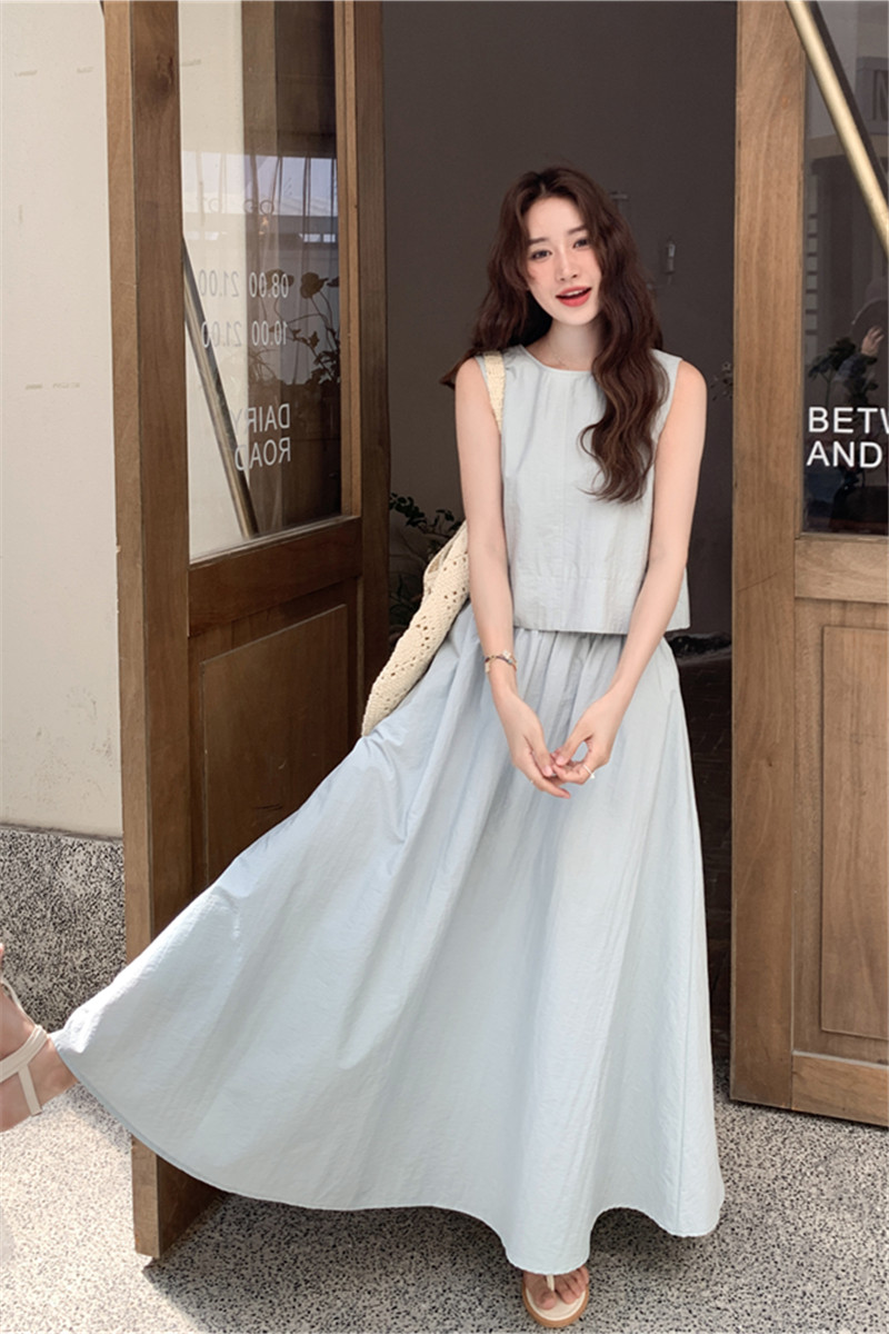 韩系休闲松弛感套装女2025夏季新款时尚减龄背心高腰半身裙两件套,女装套装/套裙,浙宝128（原290）