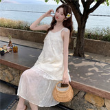 吊带连衣裙女2025夏新款不规则蕾丝仙女初恋宽松小个子斜裁度假裙，女装连衣裙，浙宝128（原290）