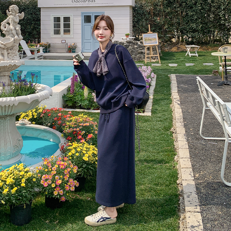 藏青色卫衣半身裙套装女春秋2025年新款韩系学院风气质休闲两件套，女装套装/套裙，浙宝128（原290）