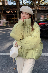 绿色流苏披肩羽绒服女2025冬季新款韩版小个子加厚保暖白鸭绒外套图片