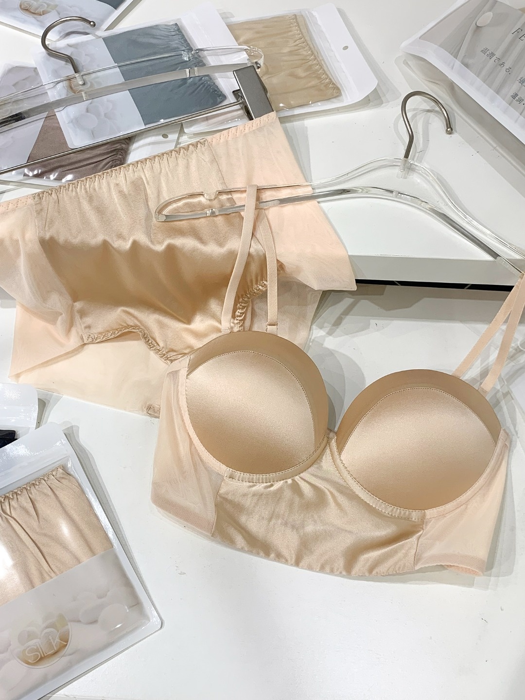 gao级舒适 桑蚕丝半杯文胸内衣胸罩 真丝网纱内裤三角裤底裤女