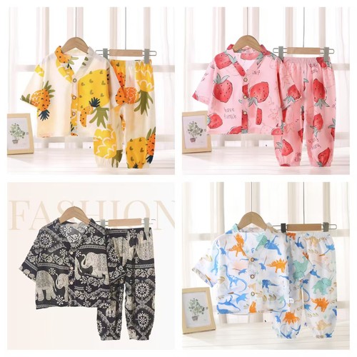 男女童春夏季绵绸家居服套装薄款