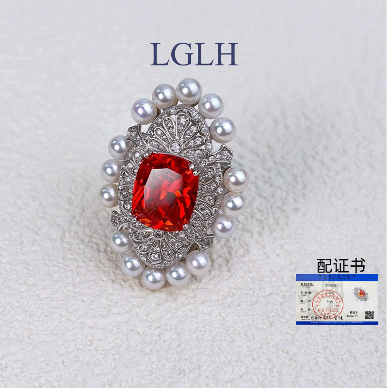 《魔镜》新款高端时尚高级感精工S925纯银红宝石款天然珍珠戒指女