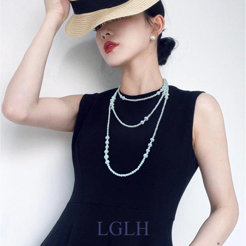 《毛衣链》4-9mm近圆天然淡水珍珠项链设计感一款多戴长款毛衣链