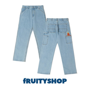 fRUITYSHOP｜猎头者牛仔裤刺绣标长裤 宽松休闲潮款直筒裤