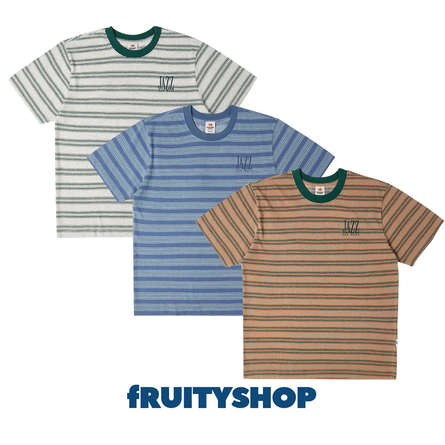 fRUITYSHOP美式复古条纹刺绣短袖