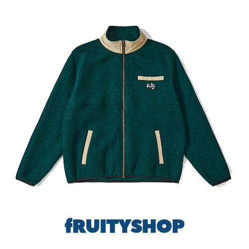 fRUITYSHOP｜Superfly Logo多口袋羊毛毛圈拼色拼接夹克